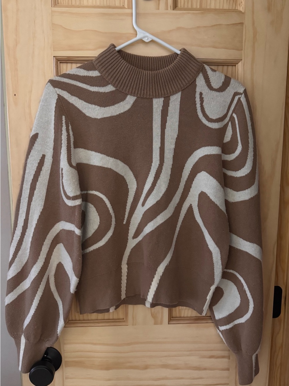 French Connection Brown and Cream Abstract Sweater